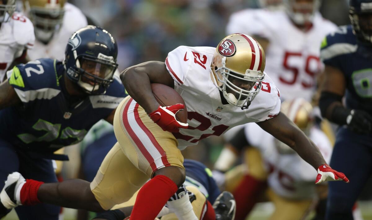 Running back Frank Gore was held to 12 yards on three carries in the second half of the San Francisco 49ers' loss to the Indianapolis Colts on Sunday.