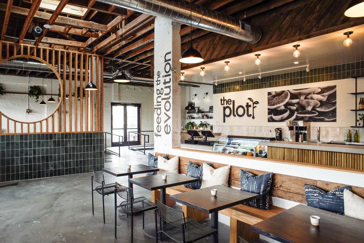 The interior of The Plot, a plant-based and zero waste-ethos restaurant in Oceanside.