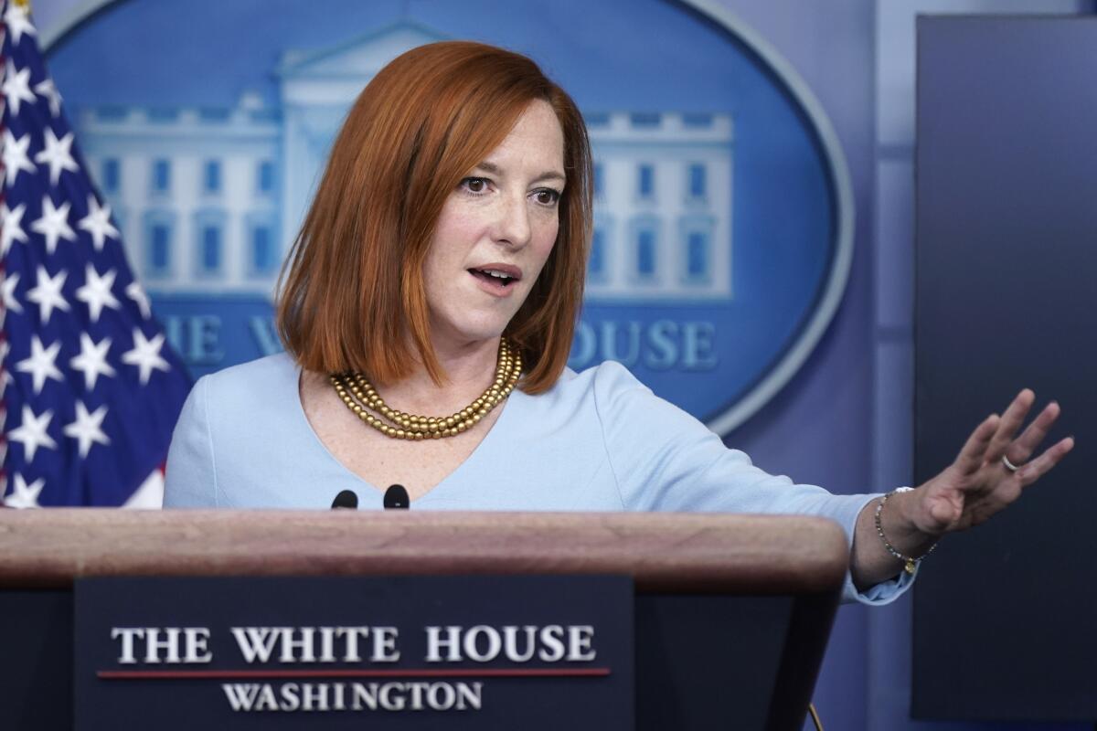 White House Press Secretary Jen Psaki speaks at a briefing