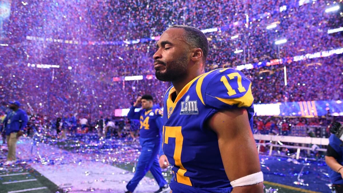 Rams receiver Robert Woods walks off the field after losing to the Patriots in Super Bowl LIII at Mercedes Benz Satdium in Atlanta.