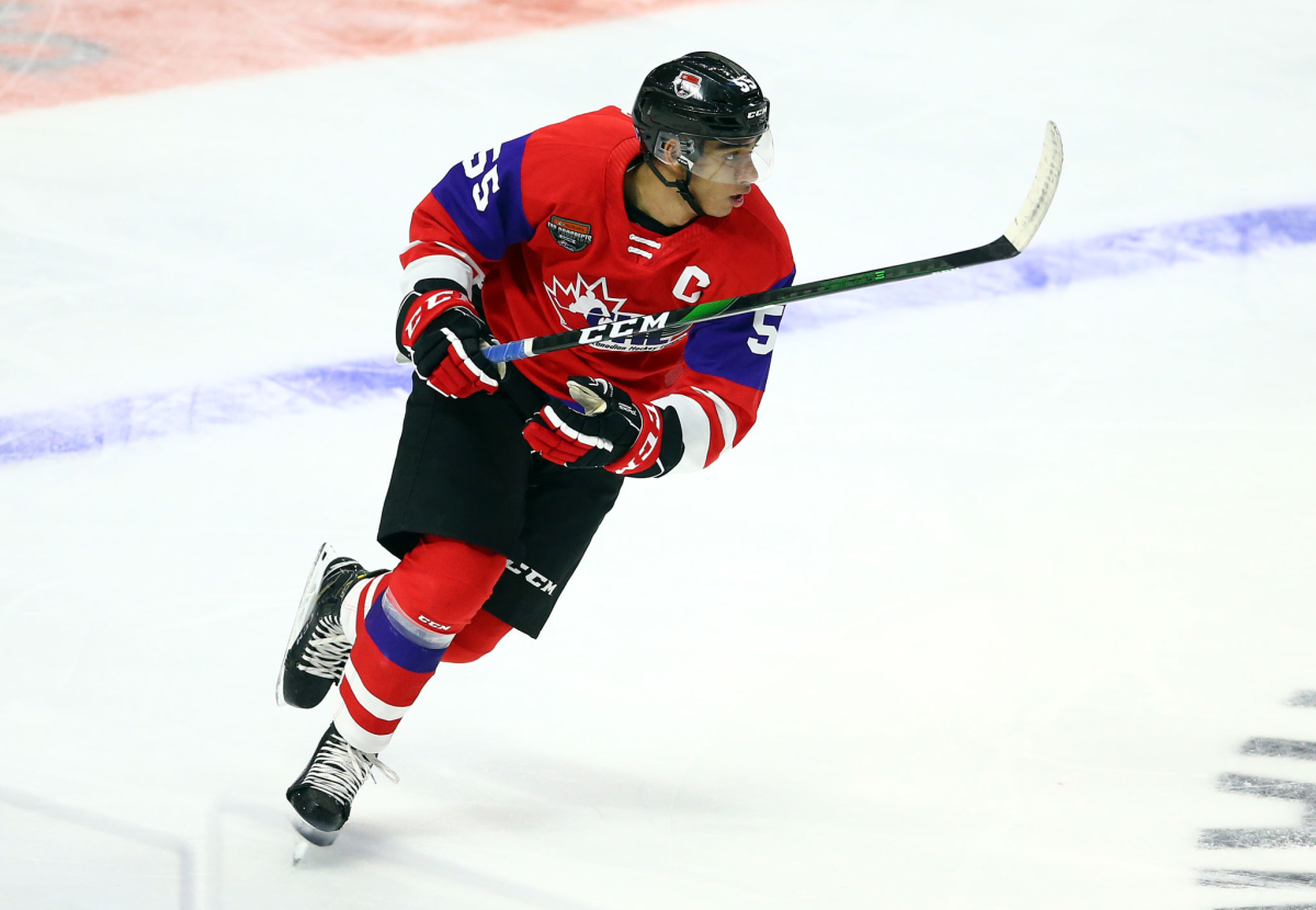 Quinton Byfield skates during the CHL/NHL Top Prospects Game.