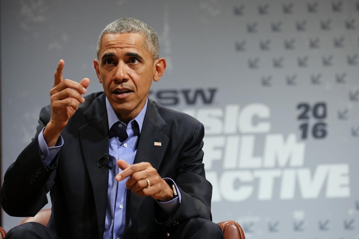 President Obama speaks at the opening Keynote event during the 2016 SXSW Music, Film + Interactive Festival