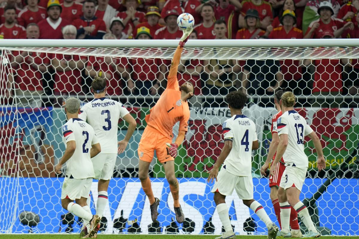 U.S. goalkeeper Matt Turner makes a save during the second half against Wales.