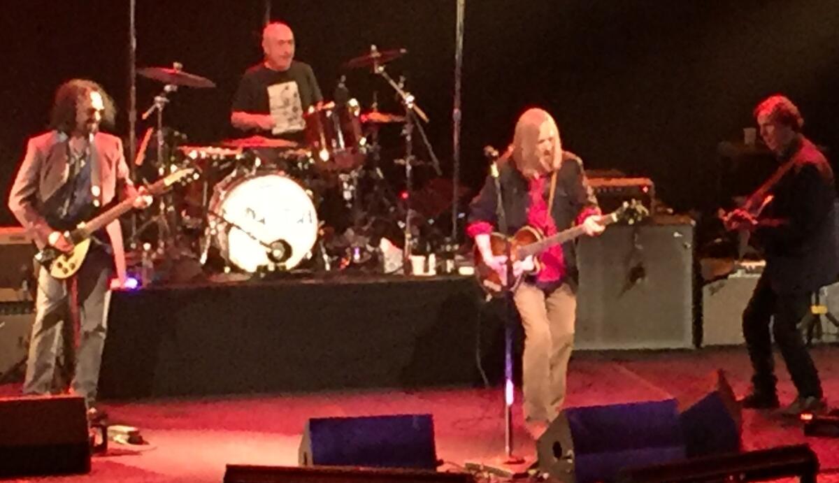 Rock group Mudcrutch, Tom Petty's band that predates the Heartbreakers, played reunion shows Monday and Tuesday at Cal State Northridge to benefit L.A.'s midnight mission. Pictured, from left, guitarist Mike Campbell, drummer Randall Marsh, bassist Petty, guitarist Tom Leadon. Not shown: keyboardist Benmont Tench, guest guitarist-singer Herb Pedersen.