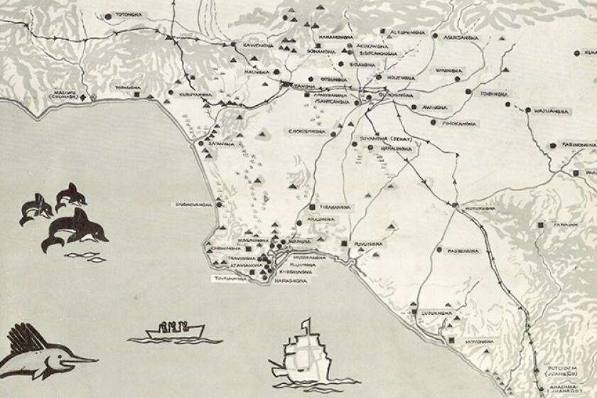 A historical map of Tongva villages in what is now Los Angeles