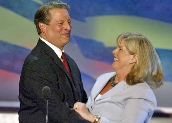 Tipper Gore greets former Vice President Al Gore at the Democratic National Convention on July 26, 2004. Their June 2010 announcement that they were splitting up after 40 years surprised even close friends.