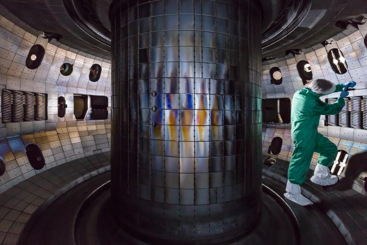 Inside the tokamak at the DIII-D National Fusion Facility at General Atomics.