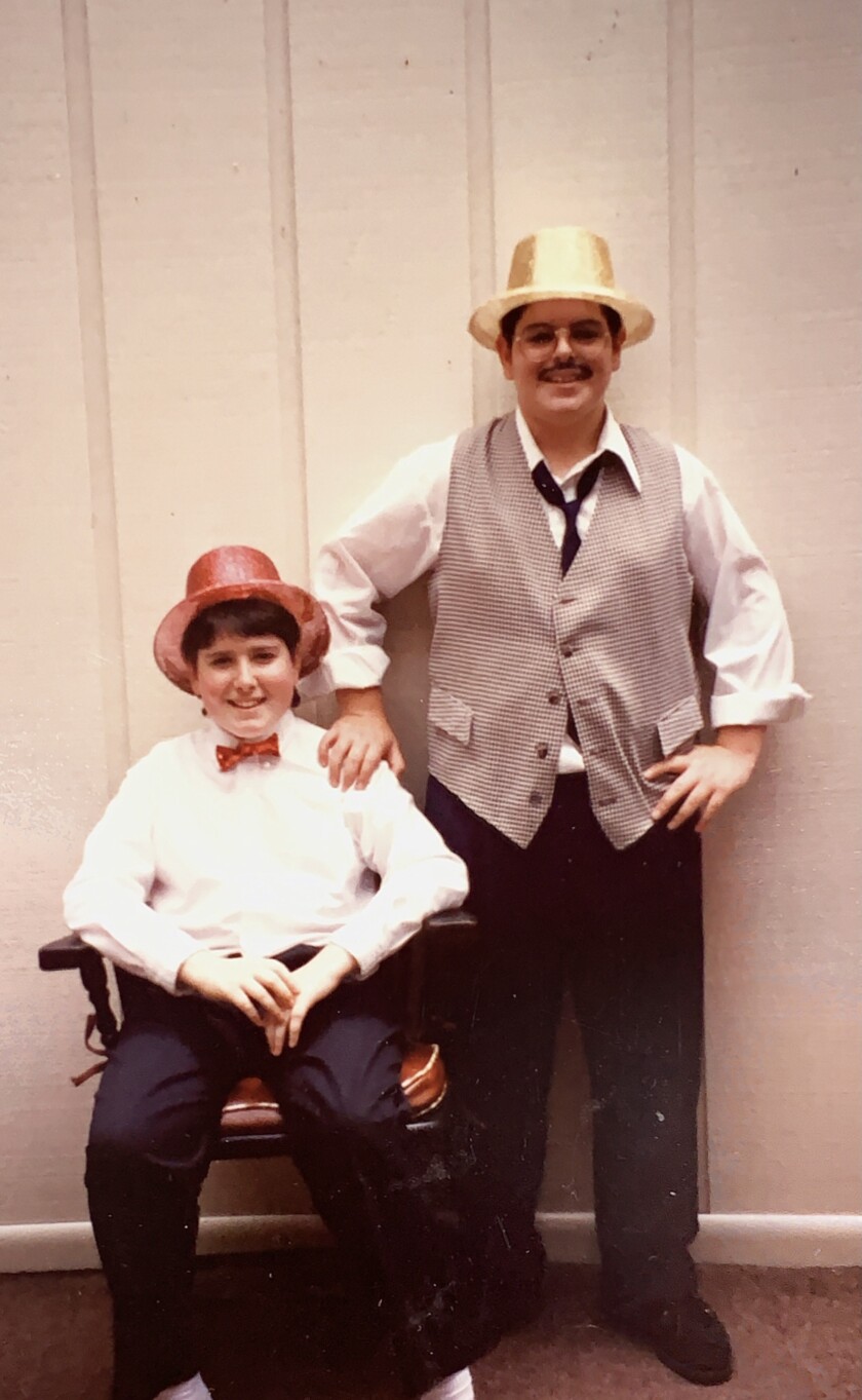 Randy Rainbow and Josh Gad in the lobby of the Hollywood Playhouse.