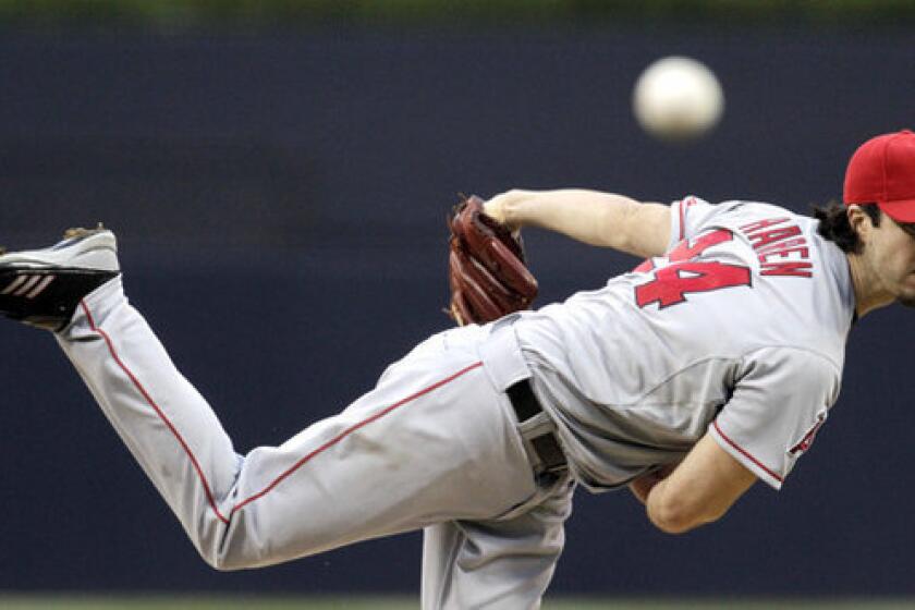 Dan Haren, pitching against the Padres in May, is a free agent after the Angels bought out his option for 2013.