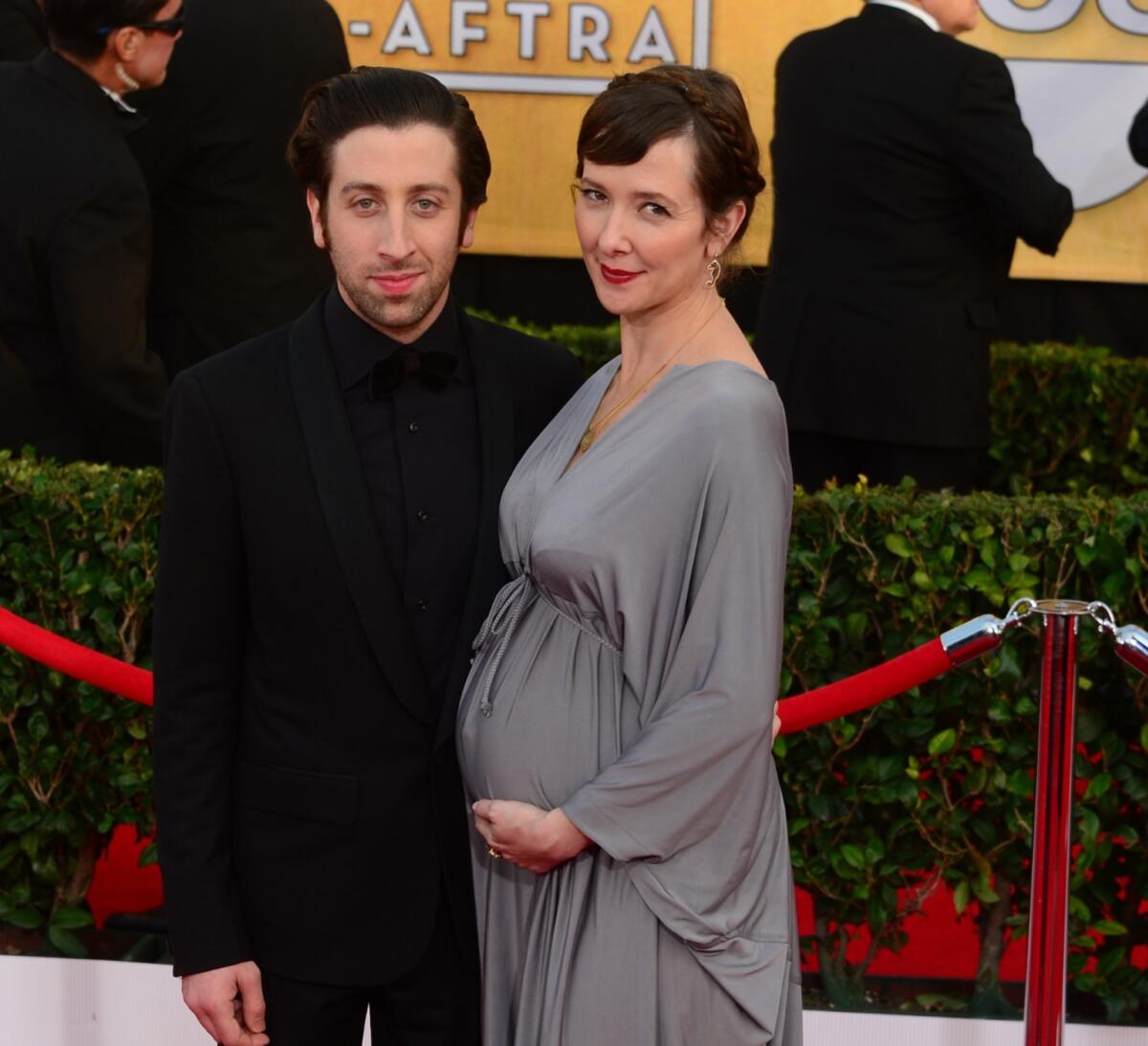 "The Big Bang Theory's" Simon Helberg, left, and his wife, Jocelyn Towne, are expecting their second child.