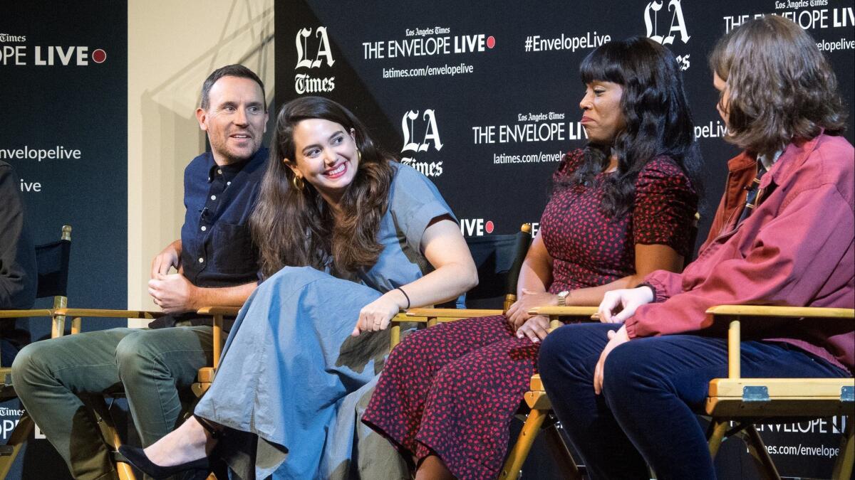 "Science Fair" directors Darren Foster and Cristina Costantini, joined by subjects Dr. Serena McCalla and Robbie Barrat during a Los Angeles Times Envelope Live screening at The Montalbán.
