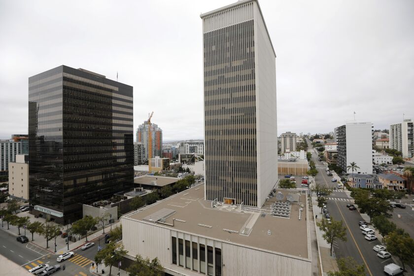 SAN DIEGO, CA - JUNE 29: The former Sempra Energy building at 101 Ash Street in downtown San Diego on Tuesday, June 29, 2021.. (K.C. Alfred / The San Diego Union-Tribune)
