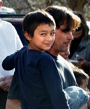 Six-year-old Falcon Heene is shown with his father, Richard, after the boy was found safely inside the family's home in Fort Collins, Colo.