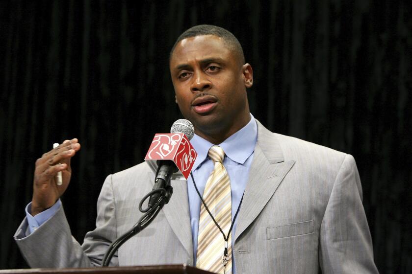 Former NFL player and President of the National Football League Players Association Troy Vincent speaks to the media during a news conference prior to Super Bowl XLII at the Phoenix Convention Center on January 31, 2008 in Phoenix, Arizona.