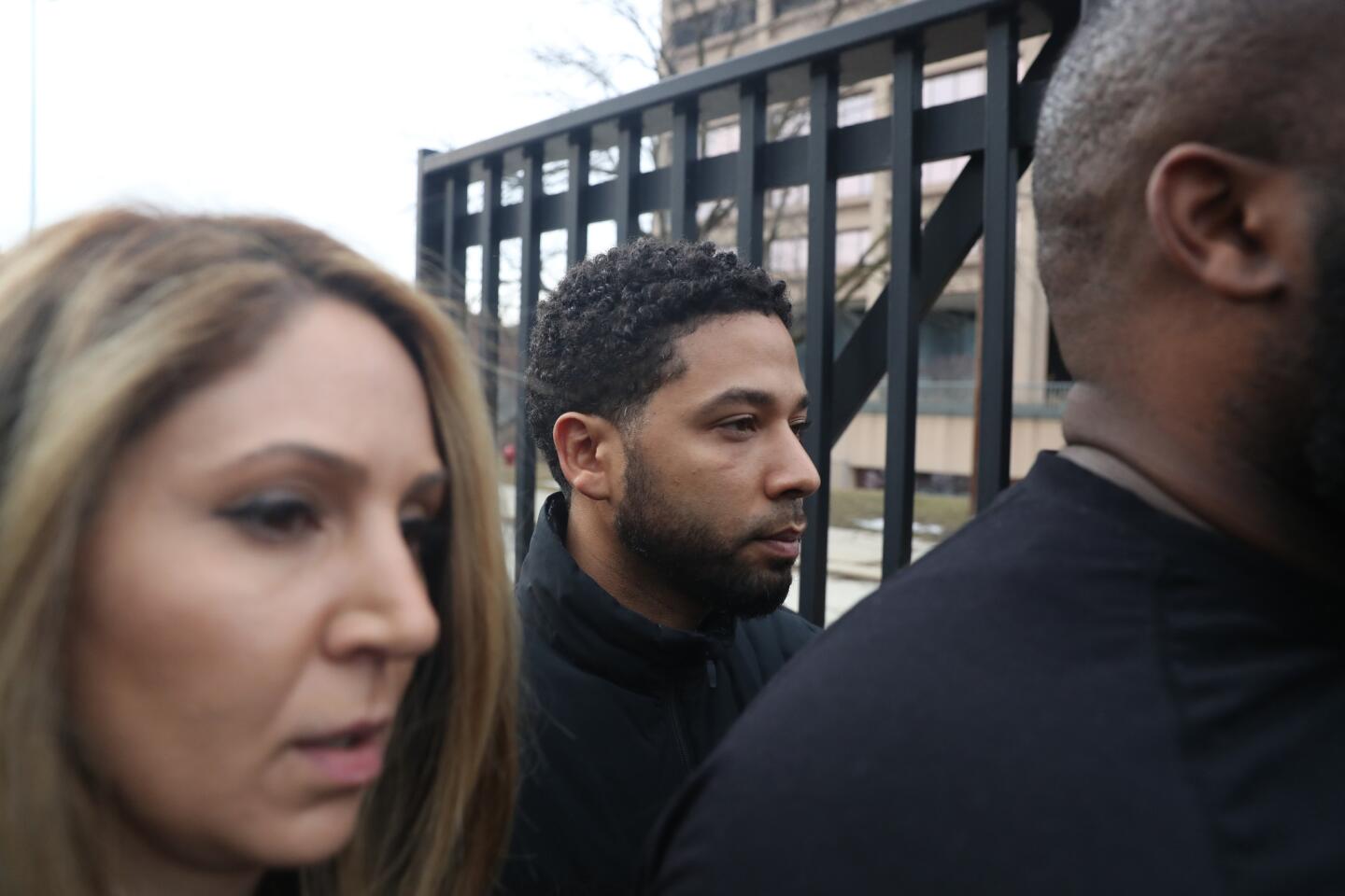 After bonding out, "Empire" actor Jussie Smollett leaves the Cook County Jail in Chicago, Feb. 21, 2019.