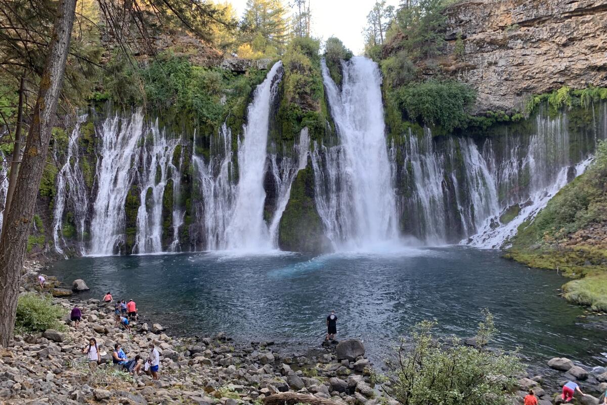 Multiple waterfalls at Burney Falls. 