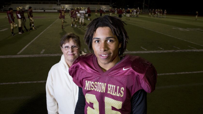 Mission Hills High senior Andrew Donaldson has received support from adoptive mother Kristen Shipwash in his battle against post-traumatic stress disorder.