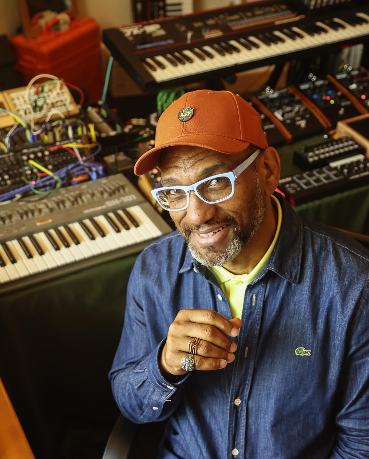 King Britt has an extensive collection of electronic keyboards and vintage synthesizers that he uses for his recordings. 