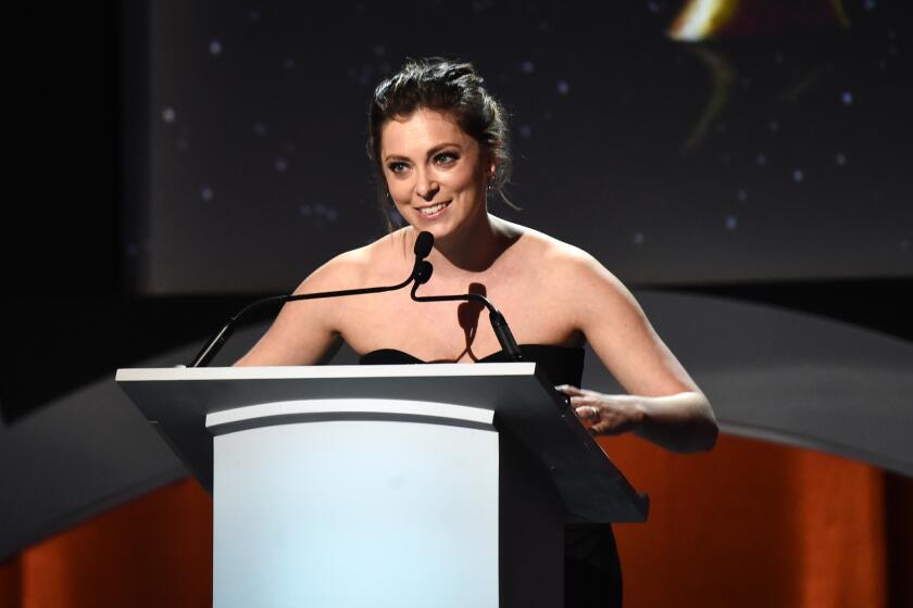 Writer/actress Rachel Bloom speaks onstage during the 2016 Writers Guild Awards at the Hyatt Regency Century Plaza on Feb. 13. She is scheduled to be honored at Tuesday's Los Angeles County Board of Supervisors meeting for her work in promoting West Covina.