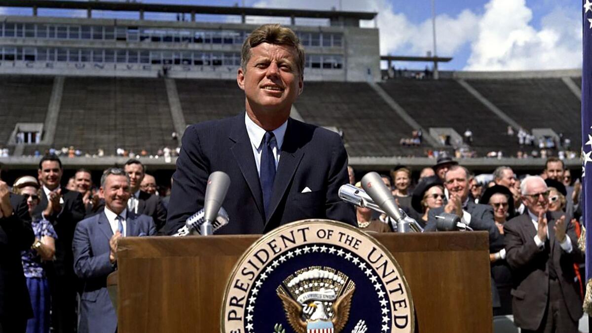 President John F. Kennedy addresses the Rice University in Houston, Texas on Dec. 12, 1962.