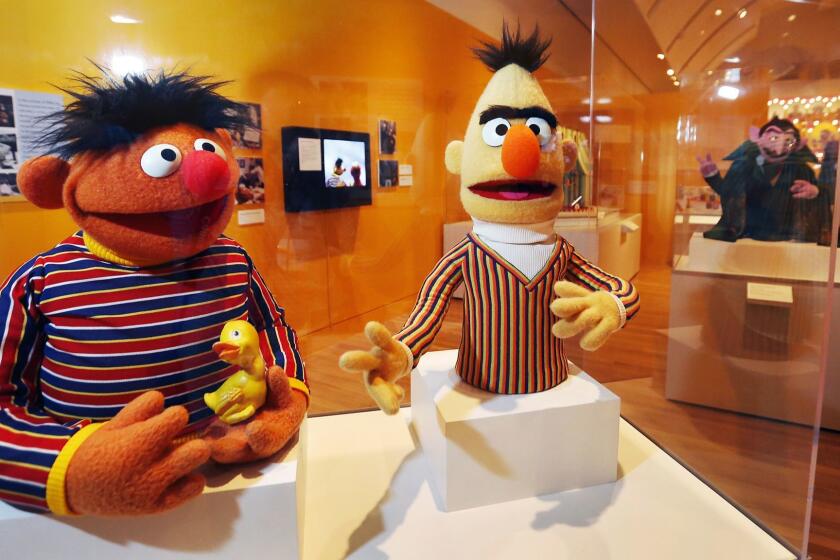 LOS ANGELES, CA ??? May 29, 2018: The Bert puppet, 1970's and Ernie puppet, 1980's on exhibit at The Skirball Cultural Center which is preparing to open "The Jim Henson Exhibition: Imagination Unlimited" on June 1, 2018. (Al Seib / Los Angeles Times)