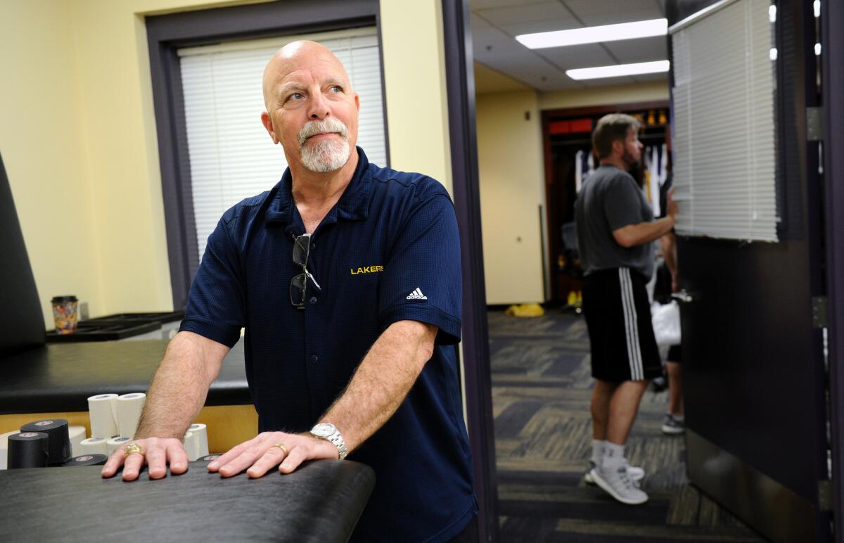 Lakers trainer Gary Vitti still wears his 1987 championship ring that the Lakers won against the Celtics.