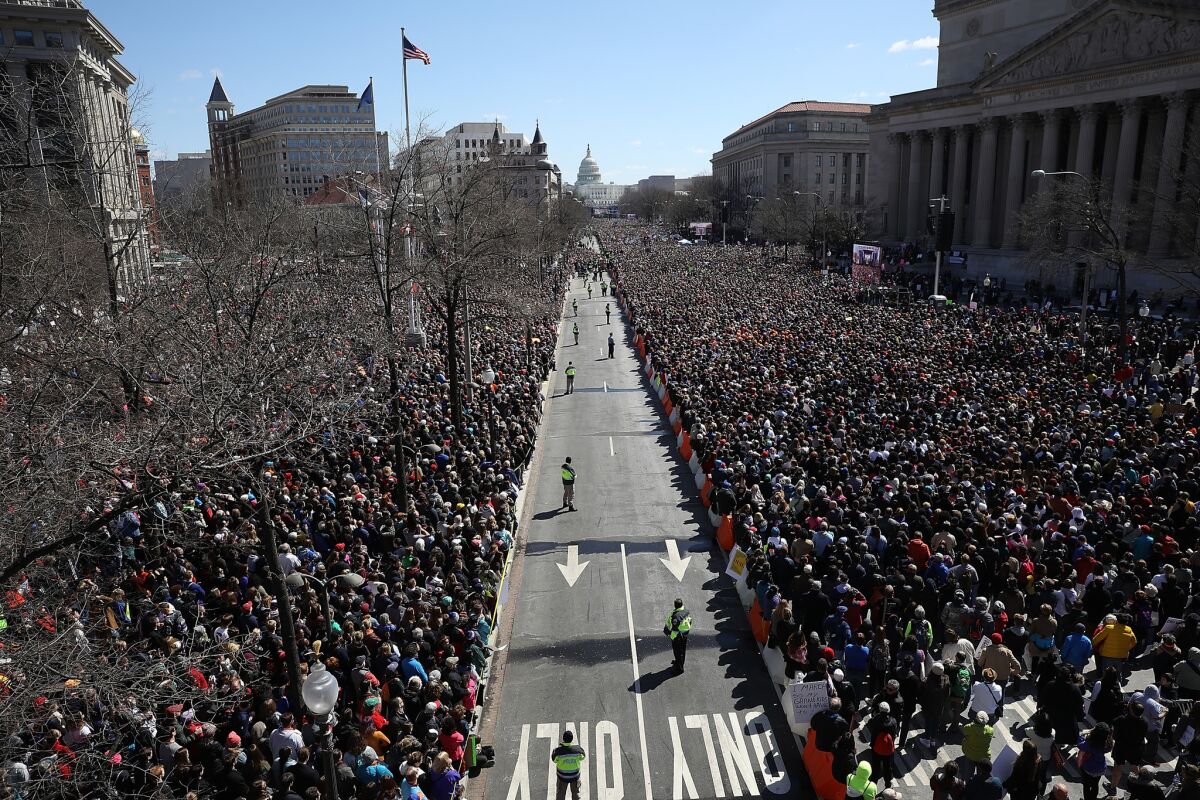 WASHINGTON, DC: Gun reform advocates line Pennsylvania Avenue while attending the March for Our Lives rally.