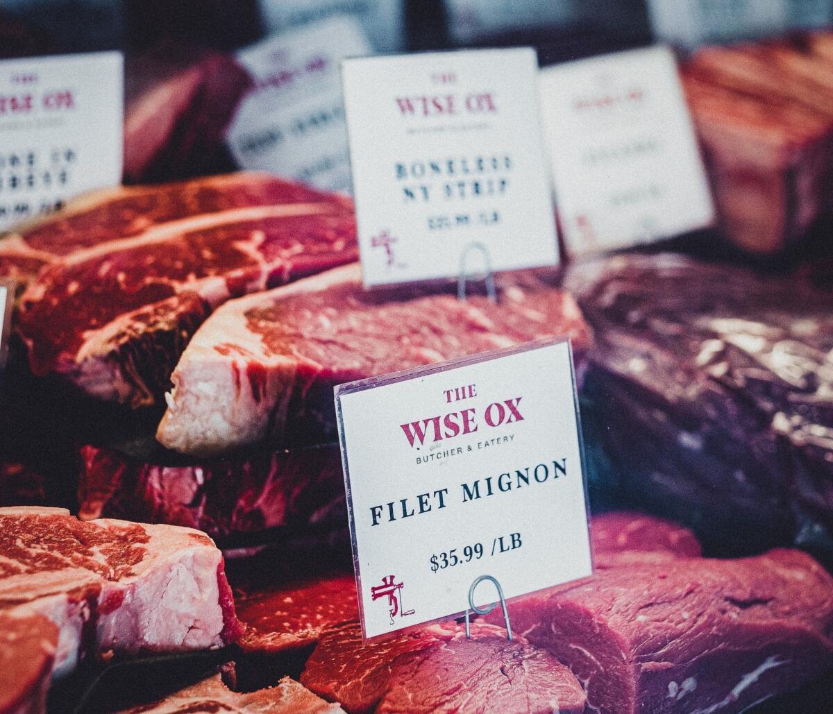 Beef for sale at The Wise Ox Butcher & Eatery in North Park, which opened in September 2020.