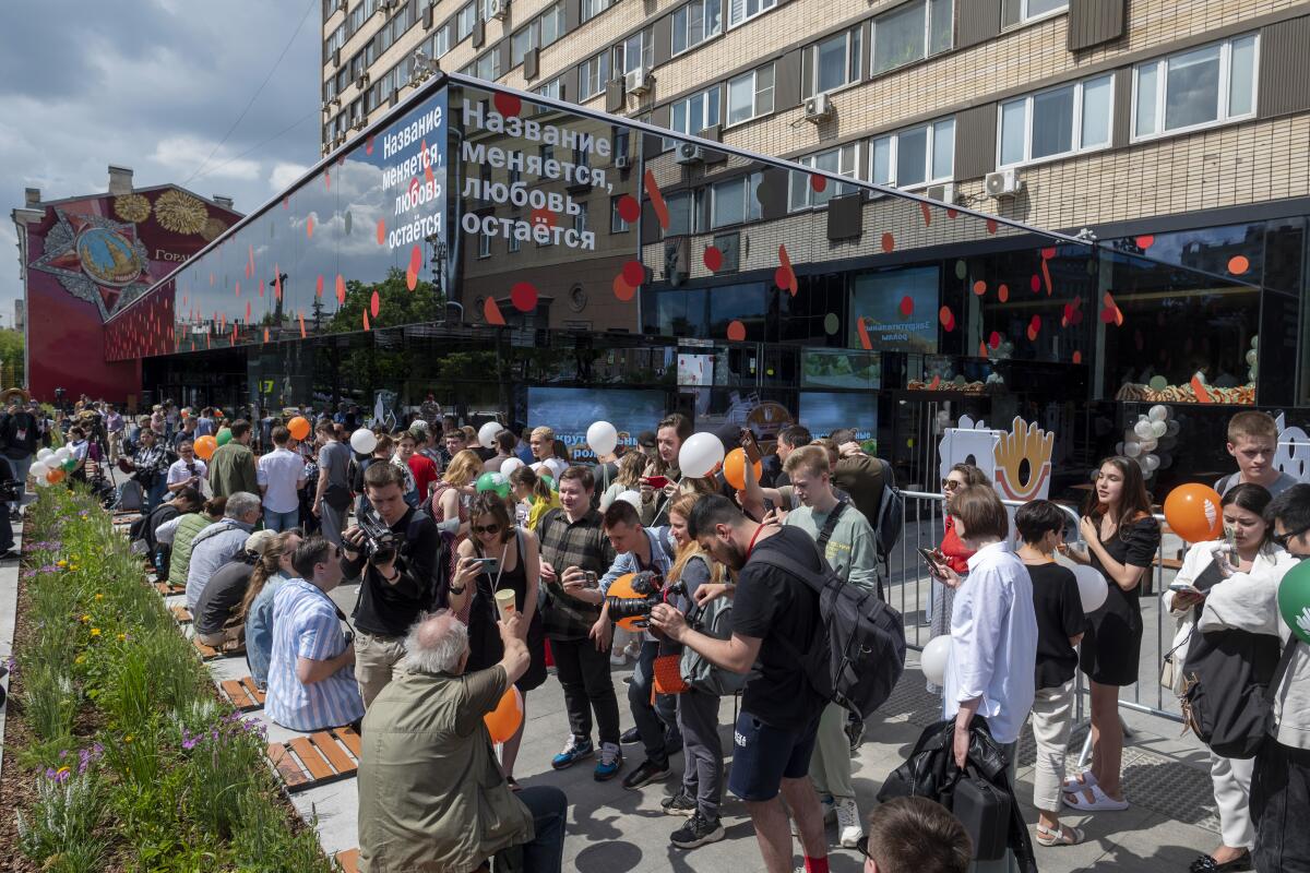 Crowds outside newly opened fast food restaurant