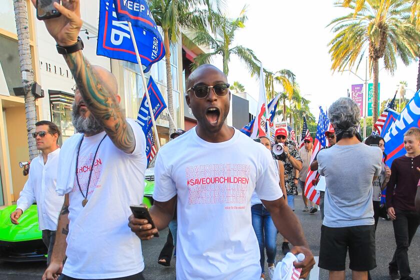 LOS ANGELES, CA - SEPTEMBER 19: Siaka Massaquoi is seen during Pro-Trump Demonstration in West Hollywood on September 19, 2020 in Los Angeles, California. (Photo by fupp/Bauer-Griffin/GC Images)