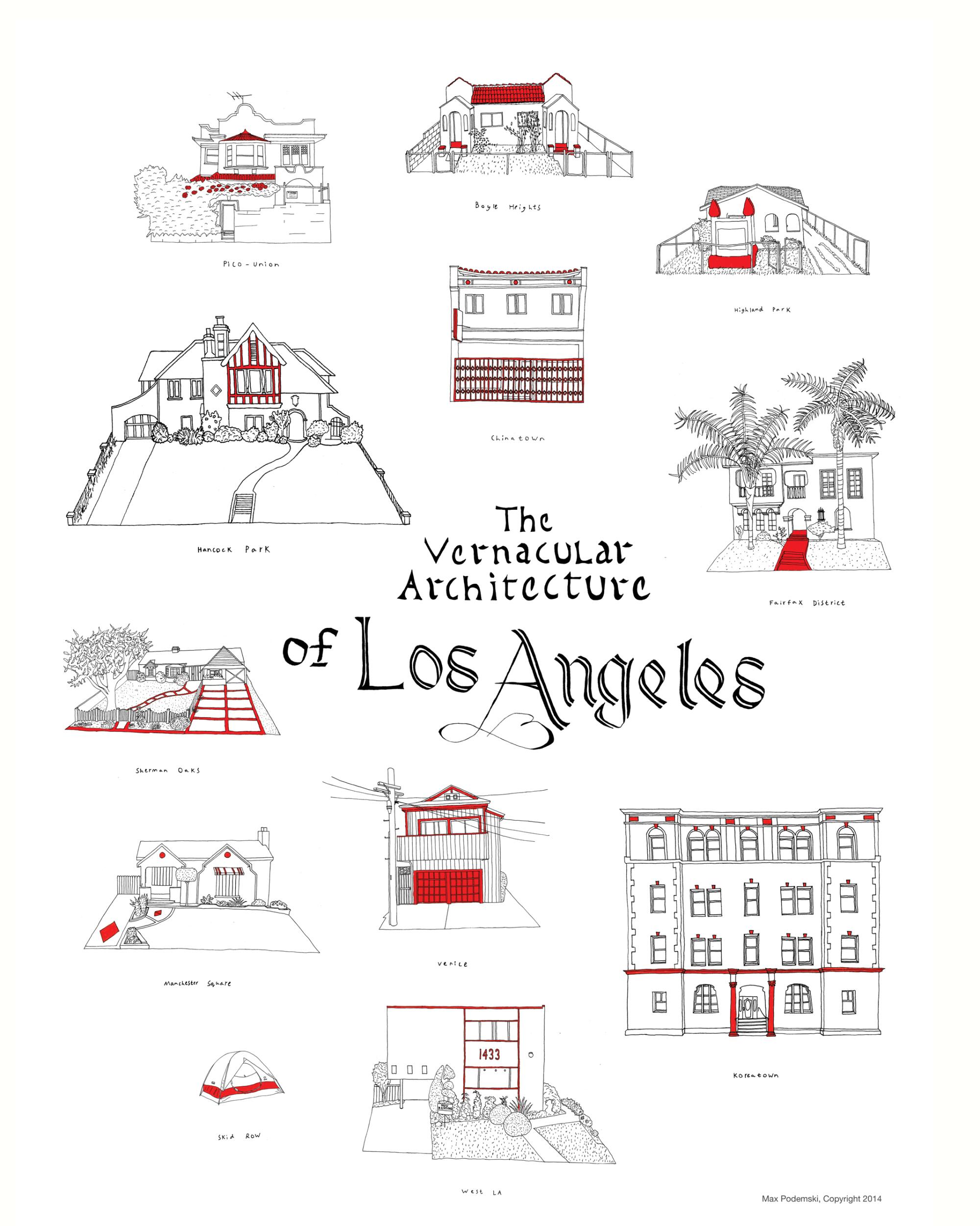 A poster "The Vernacular Architecture of Architecture of Los Angeles"