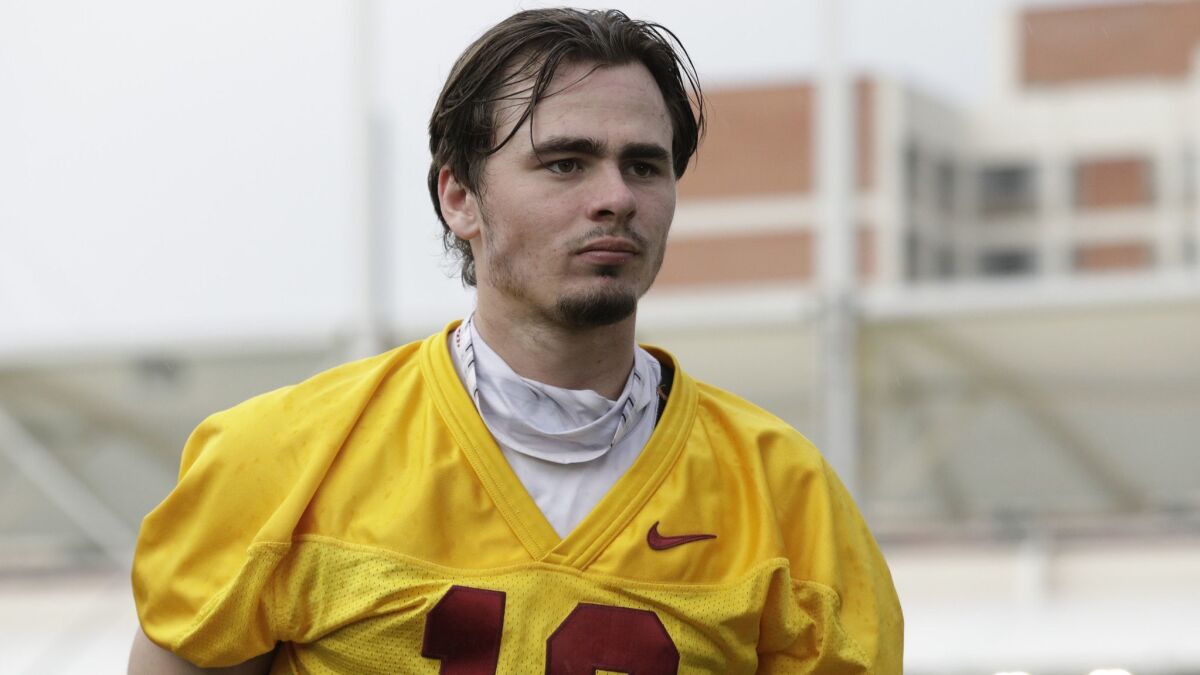 USC quarterback JT Daniels during the team's spring football practice on Tuesday.