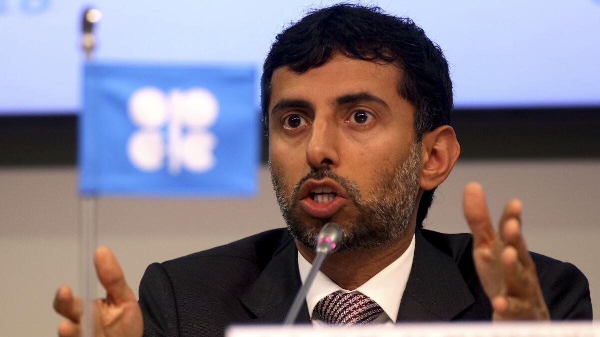 Minister of Energy of the United Arab Emirates Suhail Mazrouei speaks after an OPEC meeting in Vienna on Friday.
