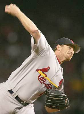 Cardinals pitcher Woody Williams throws a pitch against the Boston Red Sox.