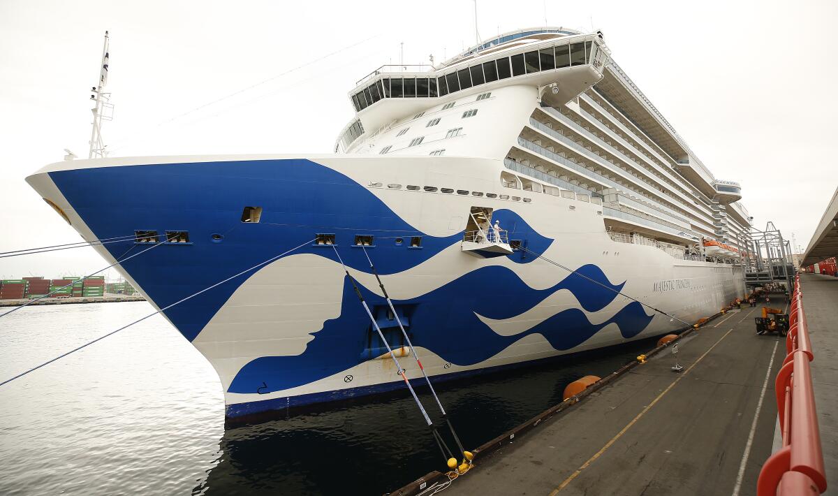 The Majestic Princess cruise ship docked at the Port of Los Angeles.