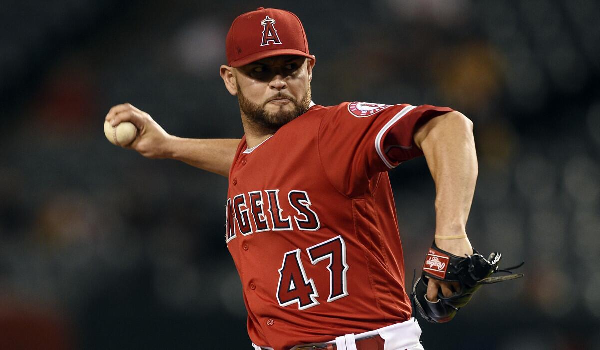 Angels starting pitcher Ricky Nolasco pitches against the Oakland Athletics during the first inning on Tuesday.