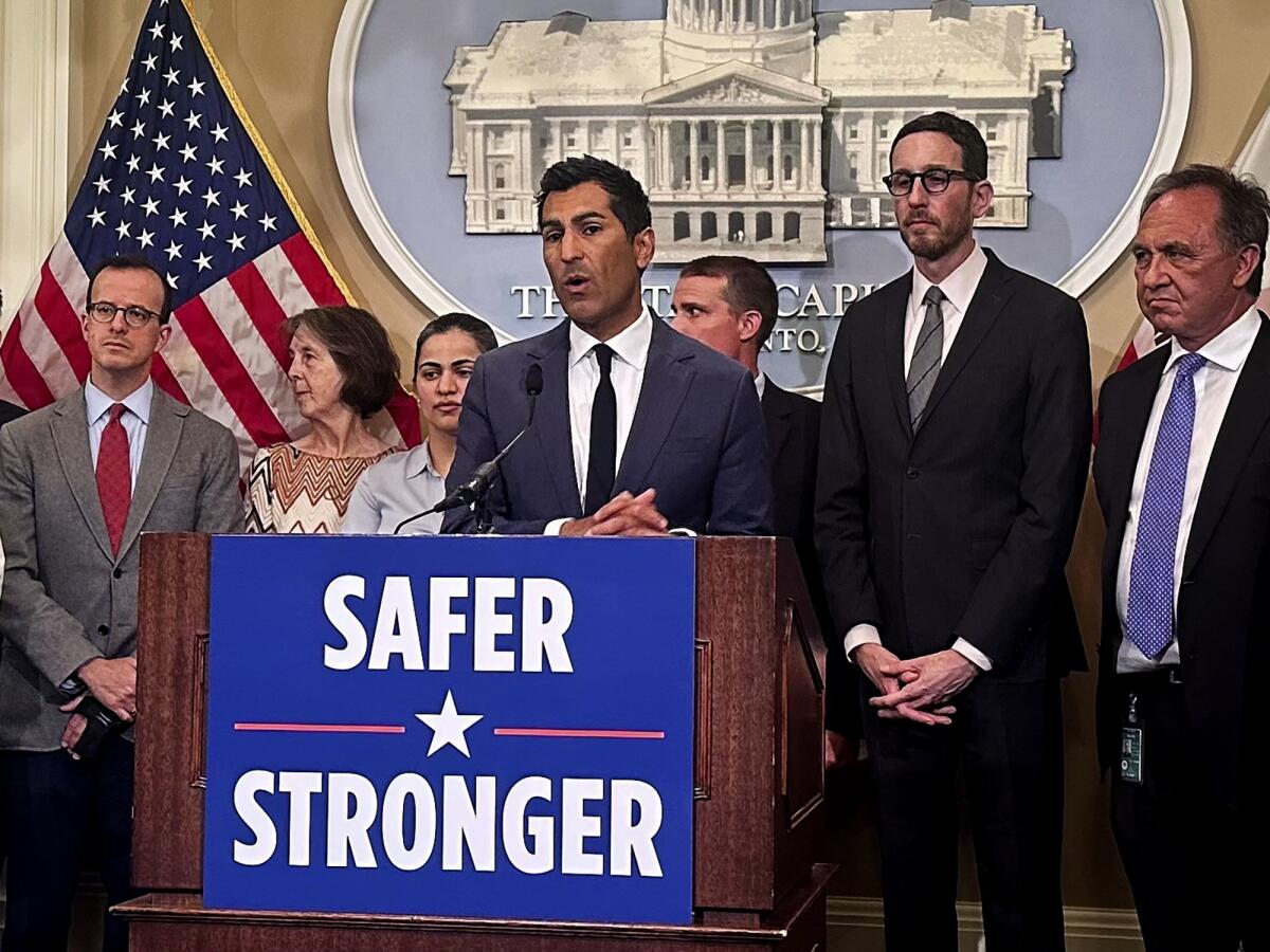 California Assembly Speaker Robert Rivas speaks at a press conference.