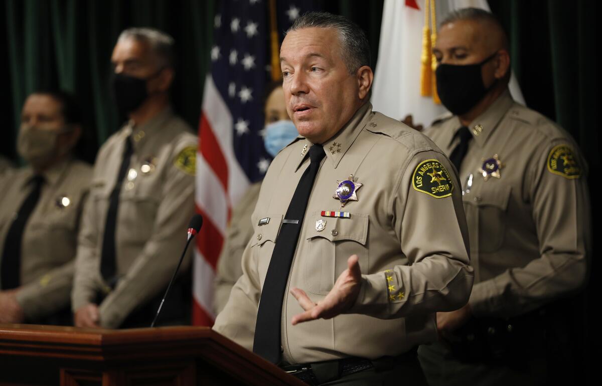 L.A. County Sheriff Alex Villanueva at a news conference