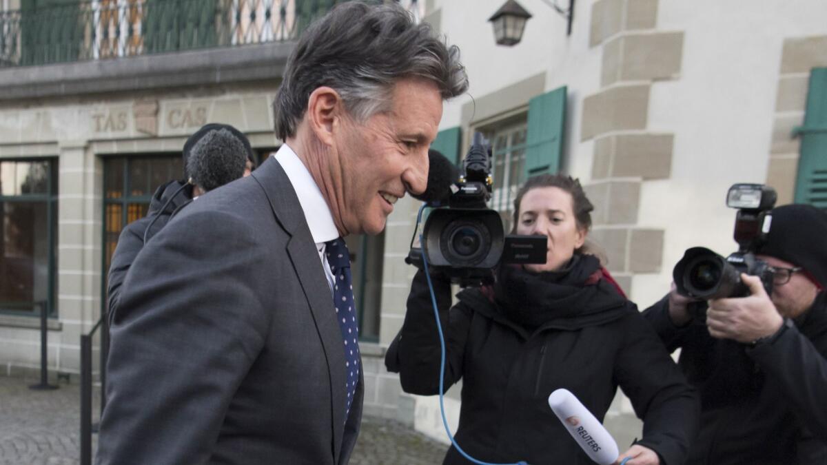Head of the track federation Sebastian Coe, shown March 25 in Lausanne, Switzerland, says the rare DSD condition constitutes an unfair advantage in the sport.