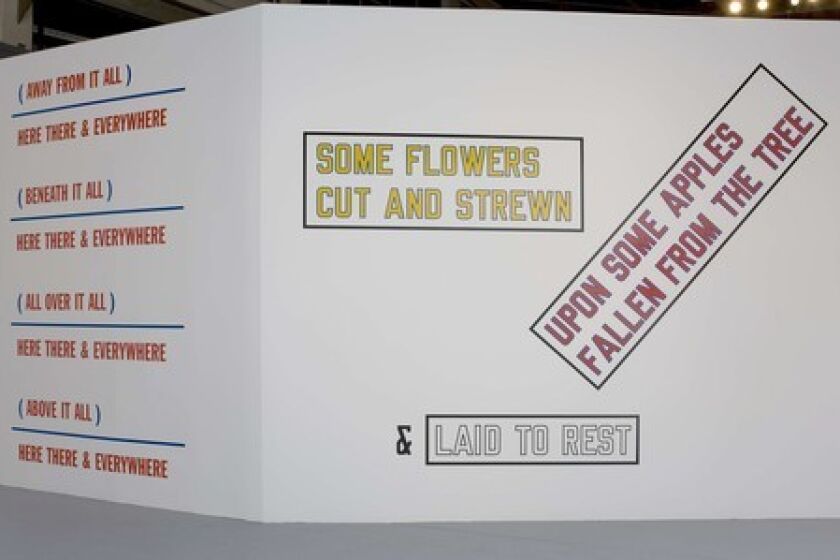 READ ME: Installation view of Lawrence Weiner's exhibition at MOCA.