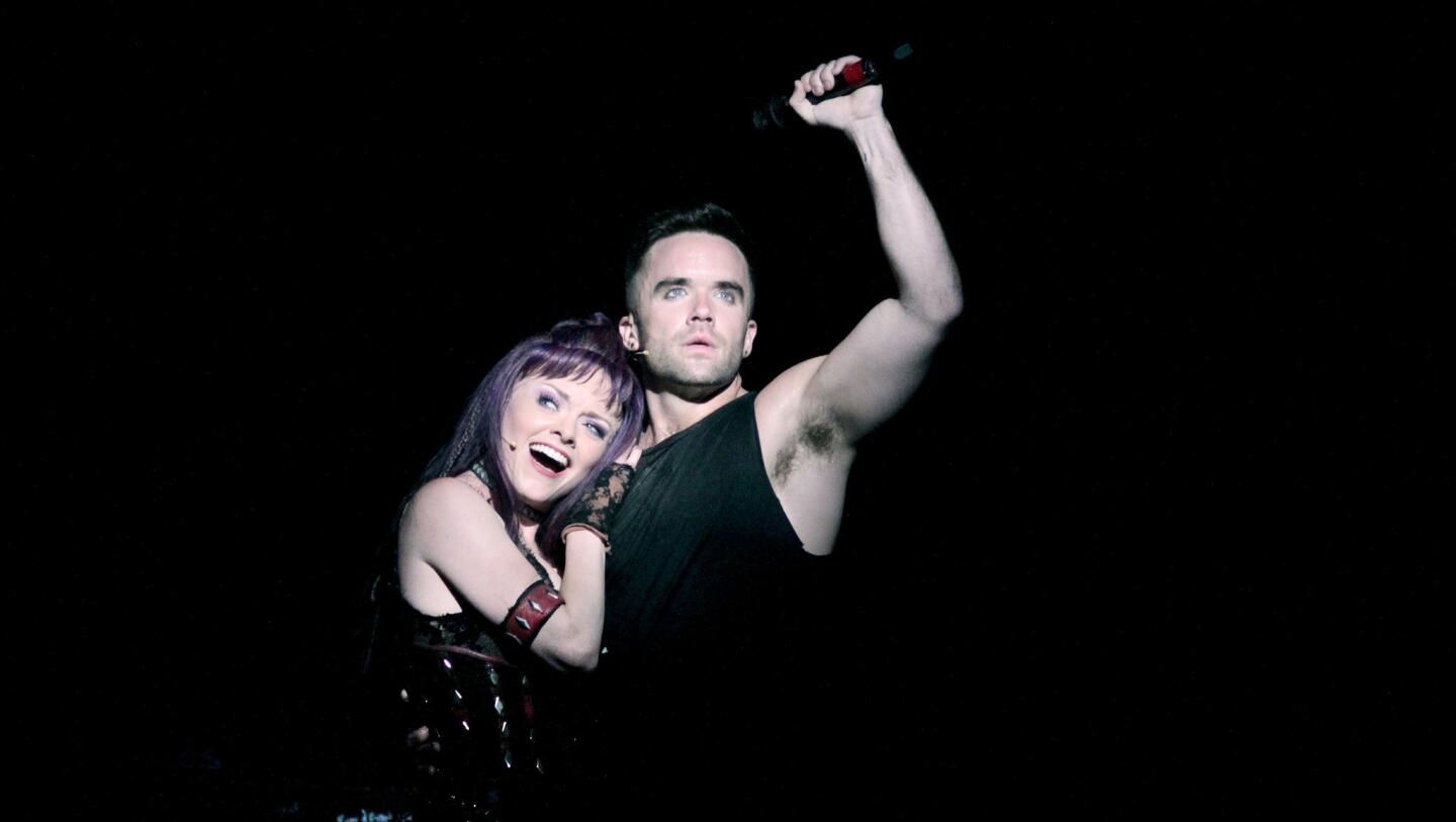 Ruby Lewis as Scaramouche and Brian Justin Crum as Galileo.