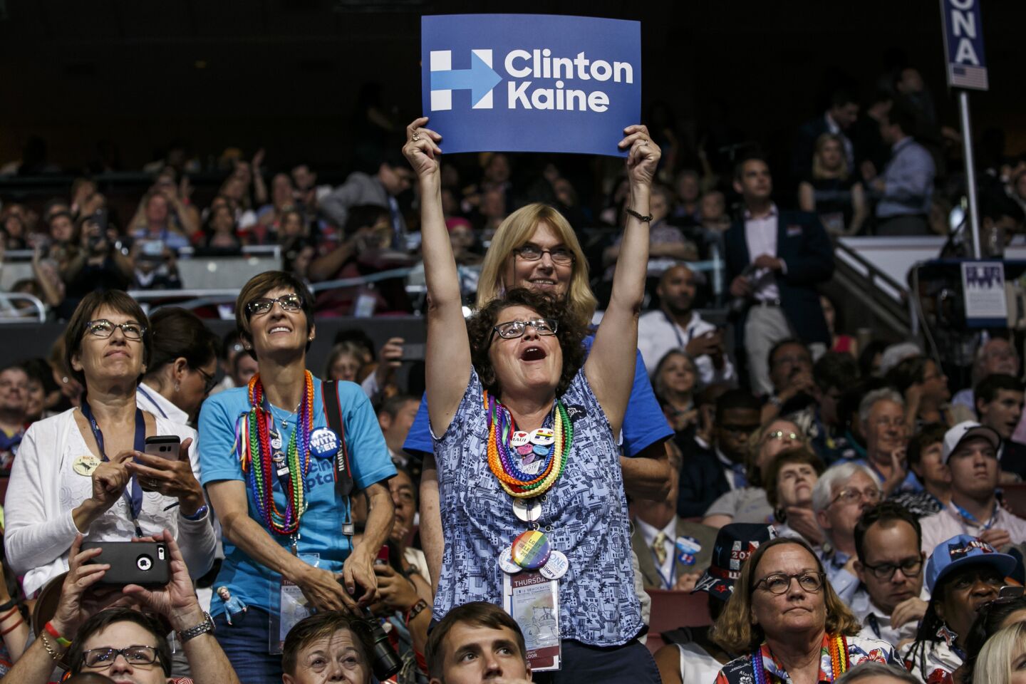 Delegates cheer for Hillary Clinton during the 2016 Democratic National Convention in Philadelphia.