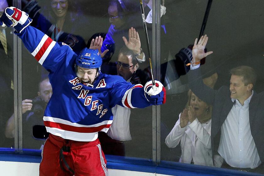 Rangers center Derek Stepan reacts after scoring the winning goal against the Capitals in overtime of Game 7 on Wednesday night in New York.