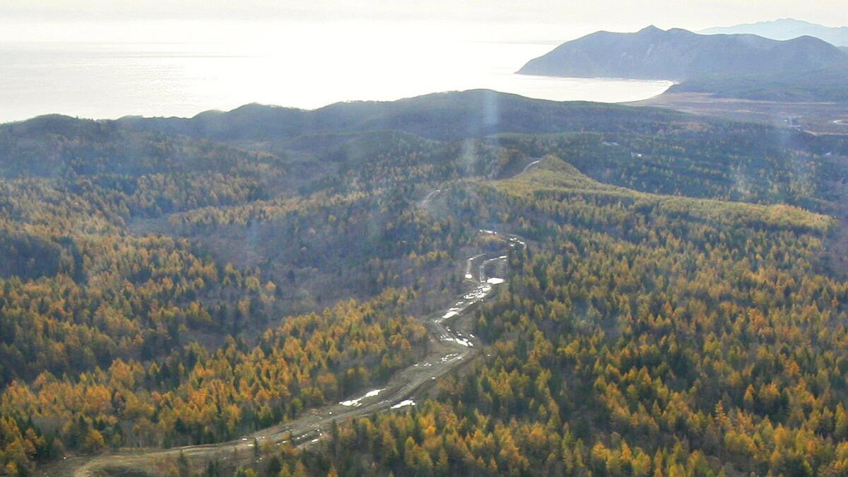 An aerial view of the Sakhalin 2 oil pipeline on the Pacific island of Sakhalin in 2006.