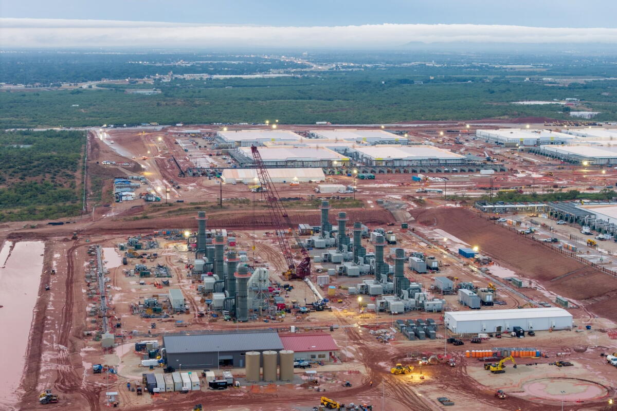 An aerial view of the natural gas plant under construction in Abilene, Texas.