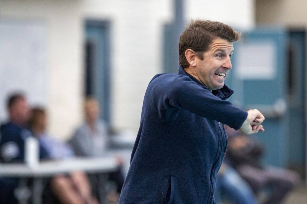Newport Harbor's Ross Sinclair gives instructions to his team during a match against Laguna Beach on Nov. 4.