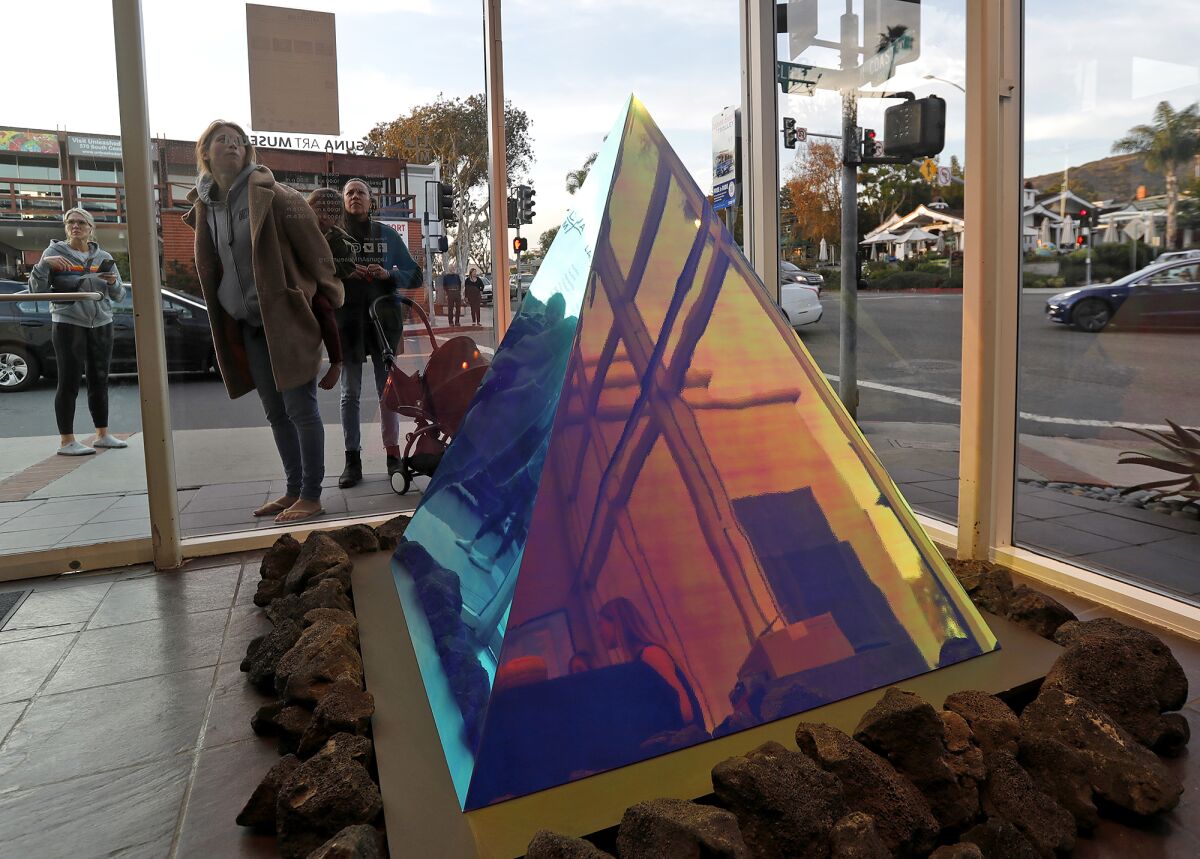 Artist Kelly Berg's "Pyramidion" exhibit catches the eye of guests coming to the Laguna Art Museum show Art and Nature.