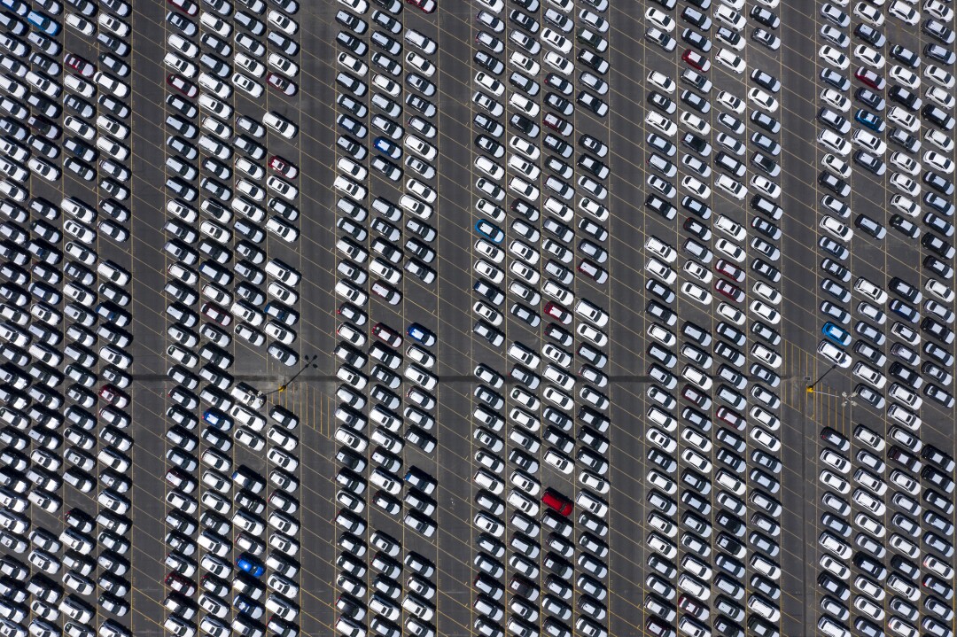 Myriad stored new vehicles at the Toyota Logistics Services yard.