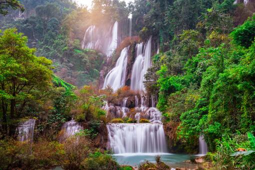 A photo of Thi Lor Su waterfall in Thailand at the tropical forest, Umphang District, Tak Province, Thailand.