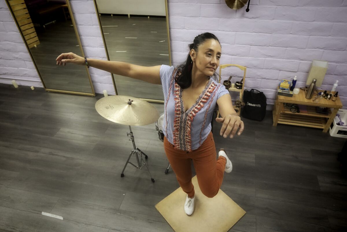 Tap-dancer/percussionist Claudia Gomez at her studio in North Park.